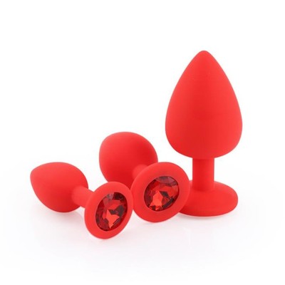 Foto 6 do produto Kit Plug Anal em Silicone com Tamanhos Diferentes e Joia em sua Base - Seamless Butt Plug Starting Kit | Disponível em 8 Cores