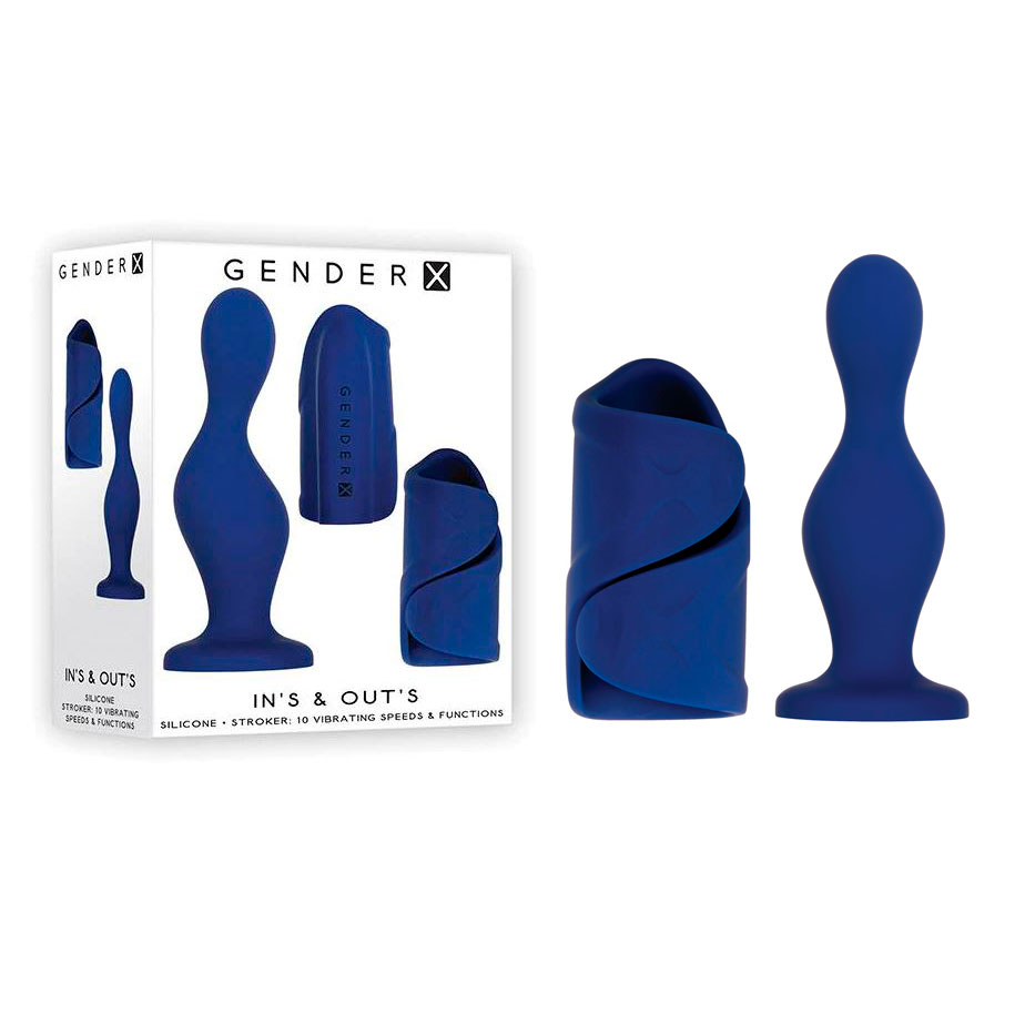 Kit Plug Escalonado com Ventosa e Masturbador em Silicone com 10 Modos de Vibração, Recarregável - Gender X In's & Out's - 10