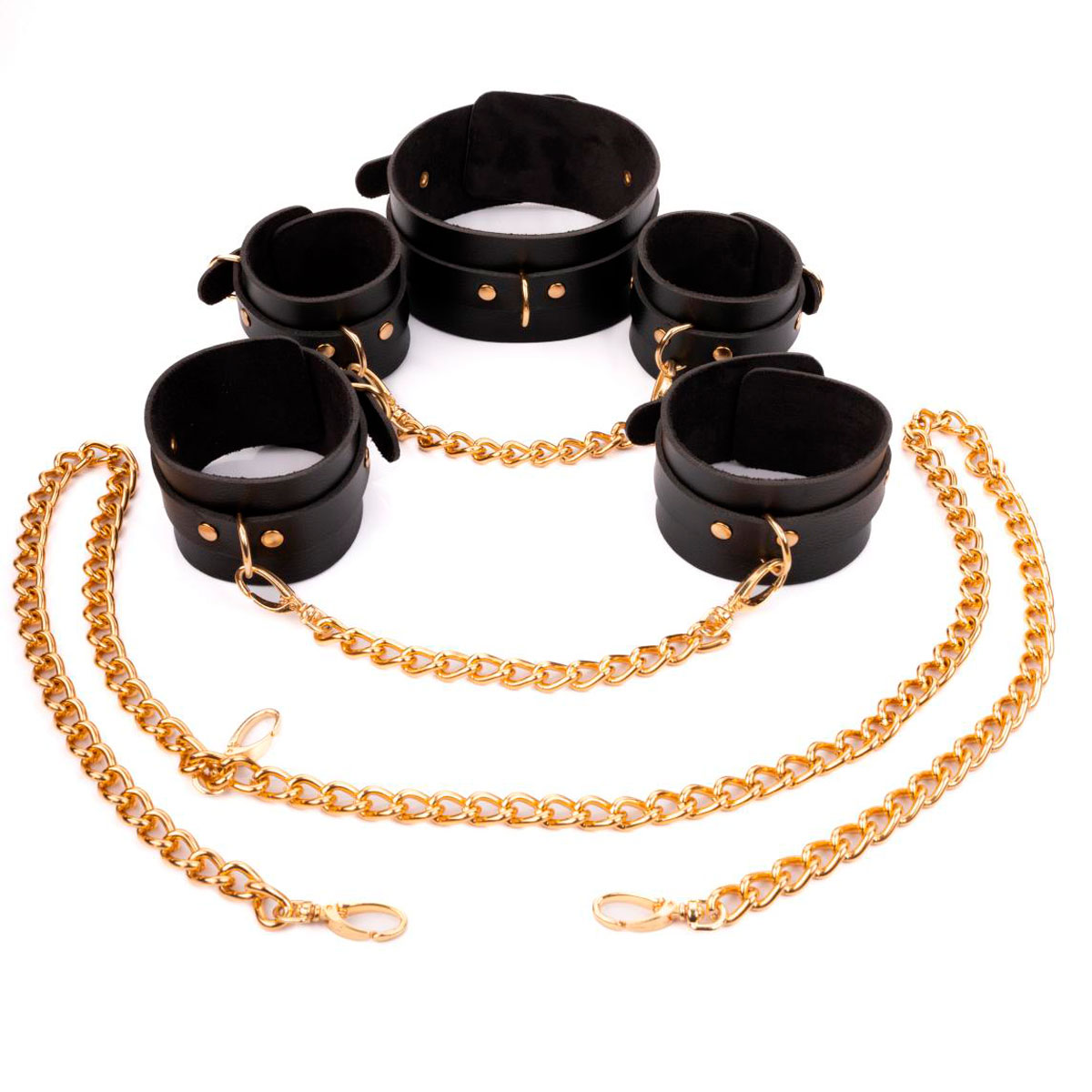 Kit Restritor Dom Gold com Coleira, Algemas, Tornozeleira e Corrente | New Star Couros - 2