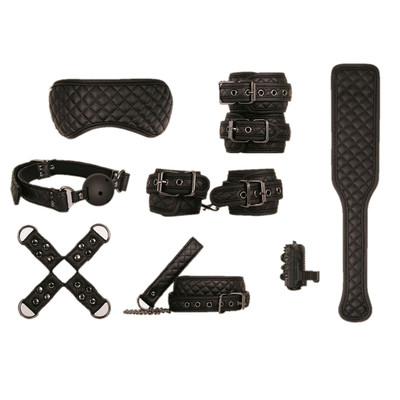 Foto 2 do produto Kit Sado de Luxo com 7 Acessórios em Couro Sintético e Anel Vibratório - Adam & Eve Eve's Fetiche Dreams Advance Bondage Set