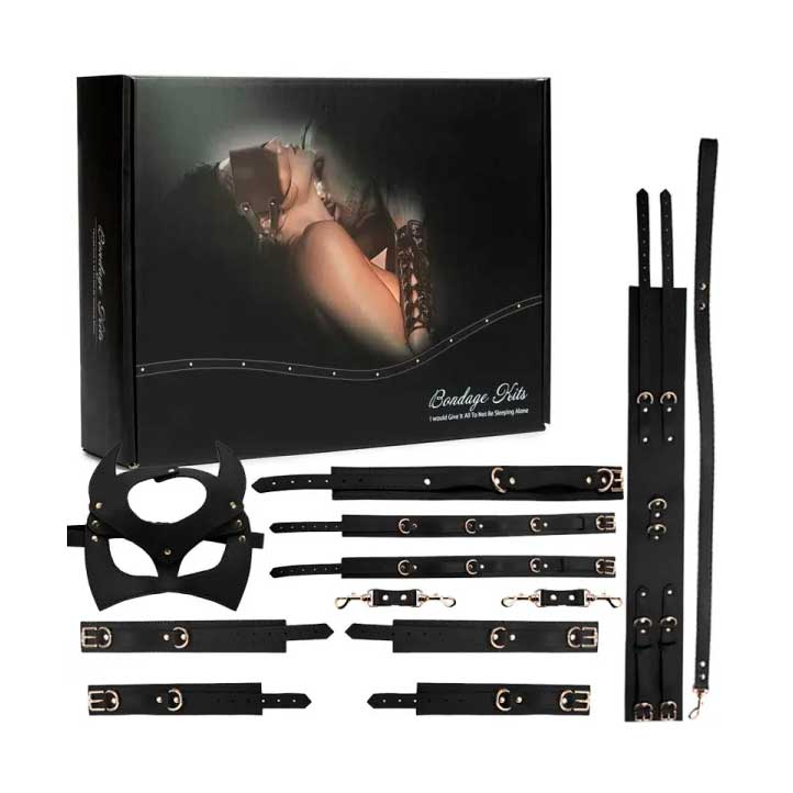 Kit Sado de Luxo com 7 Acessórios em Couro Sintético - Bondage Kits I Would Give It All To Not Be Sleeping Alone | Disponivel em 3 Cores - 12