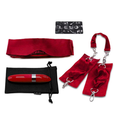 Kit Sensual com Venda em Seda, Algema e Estimulador de Clítoris em Forma de Batom com Vibração Multivelocidade - Lelo Adore Me