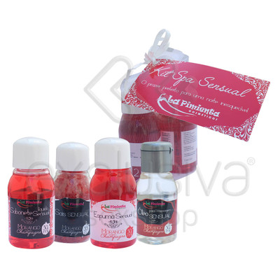 Kit Spa Sensual com Sabonete Líquido, Óleo Para Massagem, Sal Espumante e Espuma Para Banho | 90 ML e 35 G | Aroma: Morango com Champagne