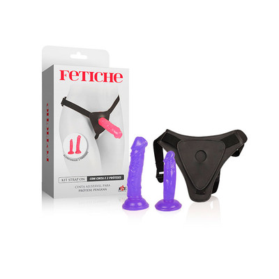 Foto 1 do produto Kit Strap On Com Cinta e 2 Próteses Penianas Realísticas - Fetiche | Cor: Lilás