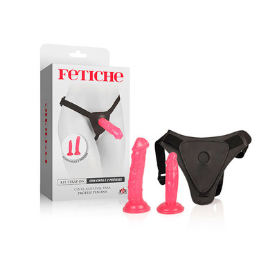 Kit Strap On Com Cinta e 2 Próteses Penianas Realísticas - Fetiche | Cor: Rosa