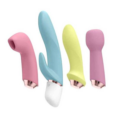 Foto 1 do produto Kit Vibratório com 4 Itens em Silicone Macio, Base Removível, Bateria de Íon de Lítio e À Prova d'Água - Satisfyer Marvelous Four