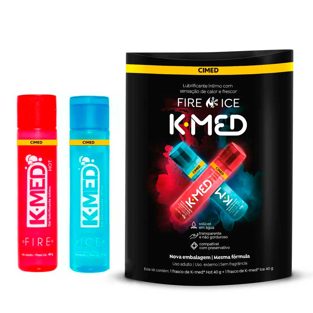 Kit com 2 Géis Lubrificantes Íntimos, um Aquece e o outro Esfria - K-Med Fire & Ice - 40g - 1