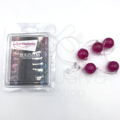La Pimienta - Colar Tailandês com 5 Bolinhas e Cordão de Segurança Transparente | Cor: Pink