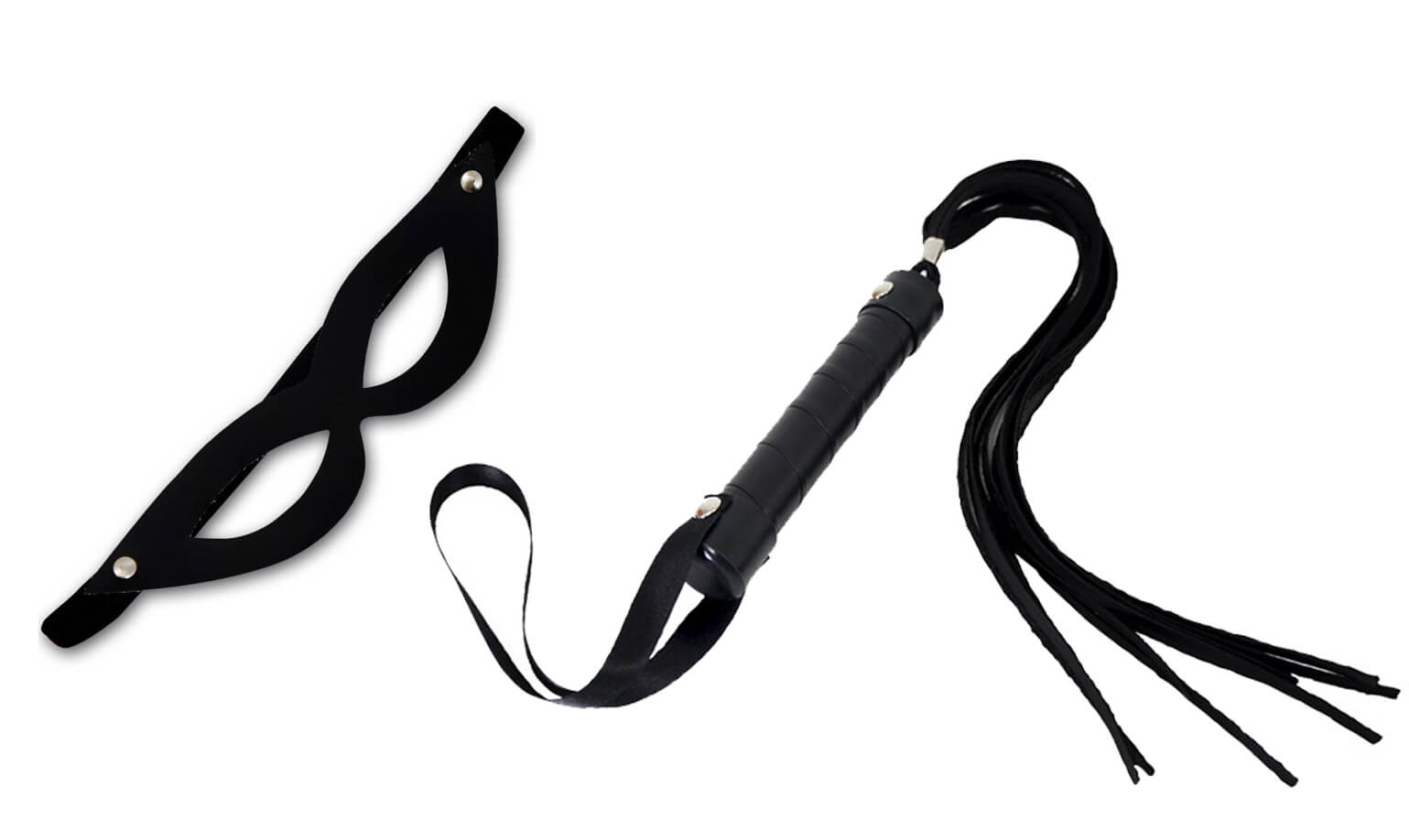 Kit Máscara e Chibata com Alça de Segurança em Couro Sintético - La Pimienta | Disponível em 2 Cores - 2