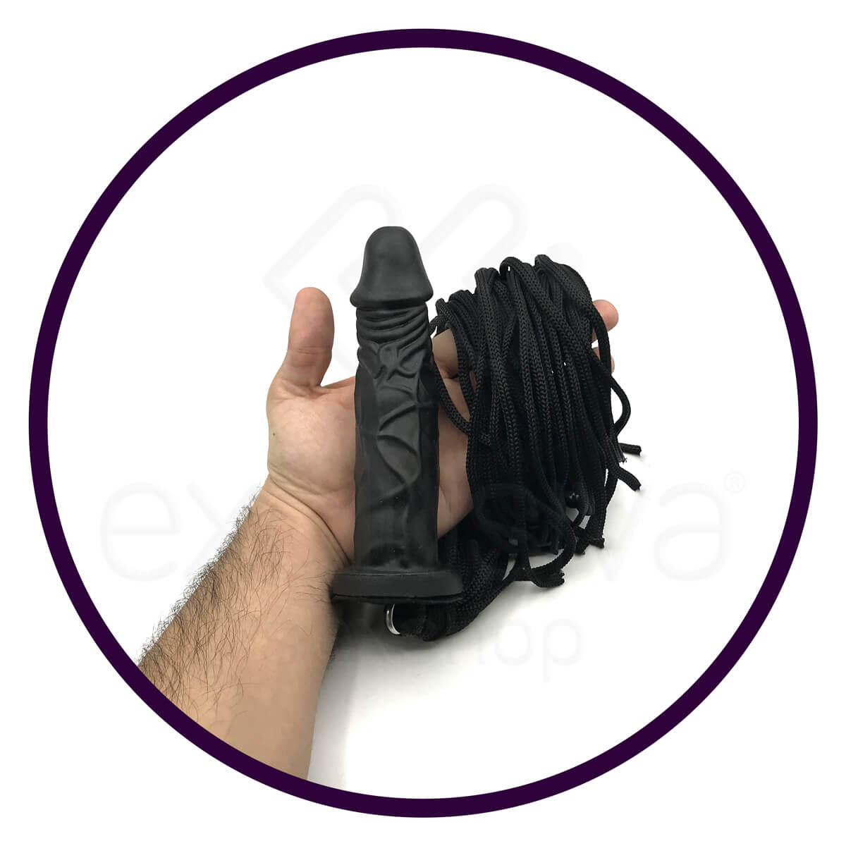 Chicote com 20 Cordas de Nylon e 90 cm e Cabo em Formato de Pênis Realístico - La Pimienta Sado | 17 x 3,8 cm - 2