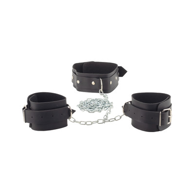 Kit com Coleira e Tornozeleira em Couro Sintético com Corrente - La Pimienta Sado | Tamanho Único