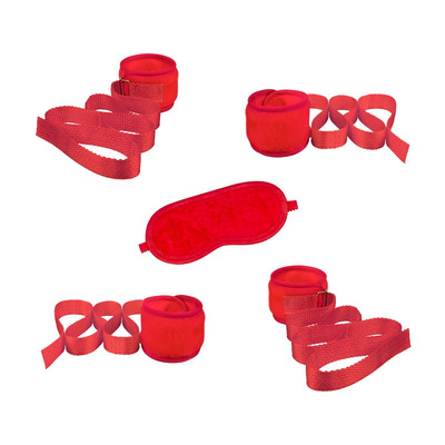 Kit Bondage em Pelúcia com Algemas, Tornozeleiras e Venda - La Pimienta Sado | Disponível em 5 Cores
