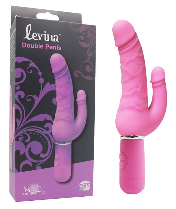 Levina Double Penis - Vibrador Duplo em Forma de Pênis com 30 Níveis de Vibração e Resistência a Água - 22 x 2,5 cm | Cor: Rosa - 1