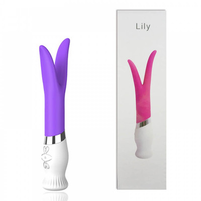 Foto 1 do produto Lily - Vibrador Ponta Dupla Recarregável em Silicone com 6 Padrões de Vibração - 27 x 3,5 cm | Cor: Roxo