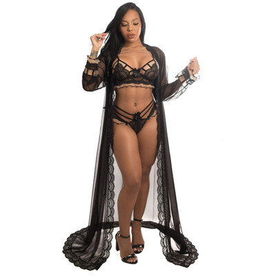Conjunto Lauren com Robe em Tule e Detalhes de Renda - Lingerie Amor e Sedução | Disponível em 3 Cores e 4 Tamanhos