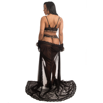 Conjunto Lauren com Robe em Tule e Detalhes de Renda - Lingerie Amor e Sedução | Disponível em 3 Cores e 4 Tamanhos