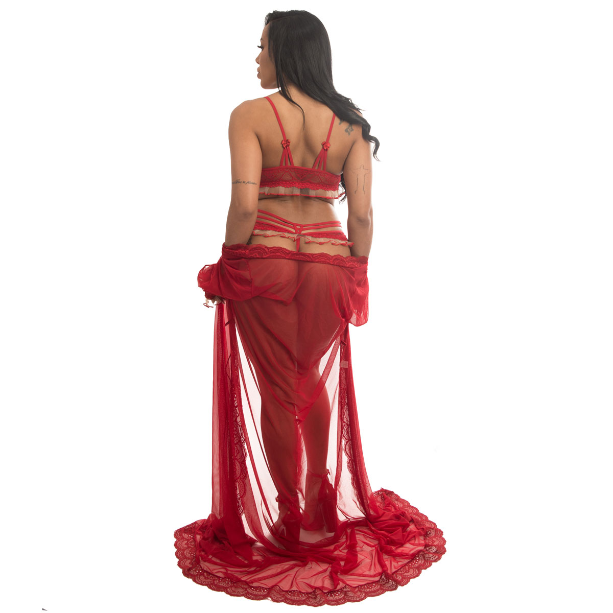 Conjunto Lauren com Robe em Tule e Detalhes de Renda - Lingerie Amor e Sedução | Disponível em 3 Cores e 4 Tamanhos - 4