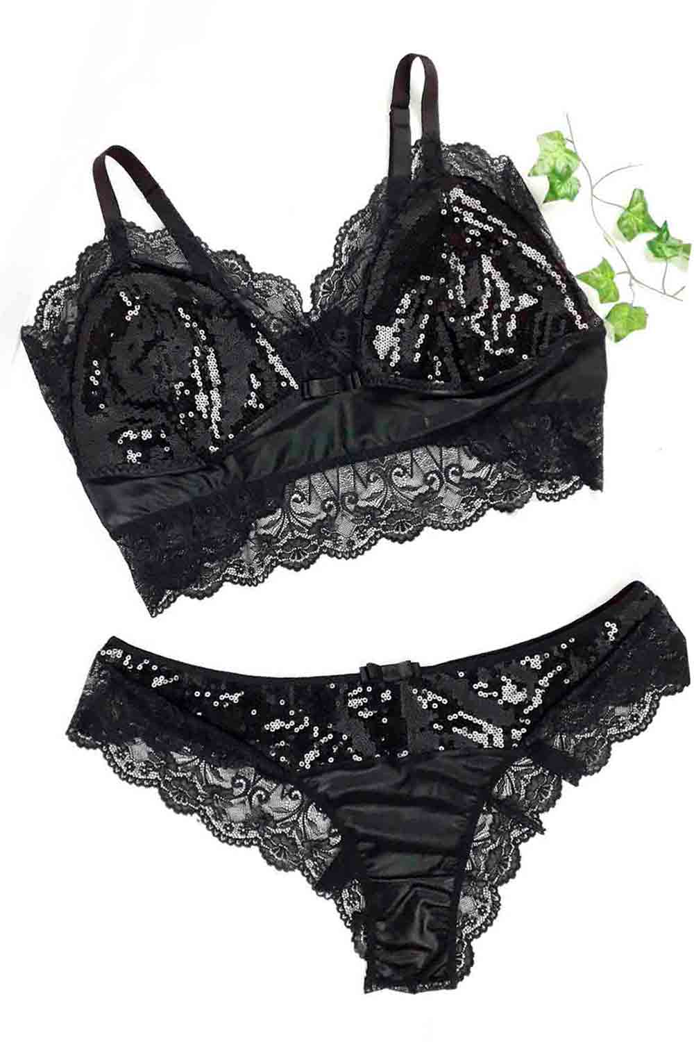 Lingerie Dully - Conjunto de Lingerie sem Bojo em Microfibra com Paetês Plus Size|Disponível em 5 Tamanhos - 2