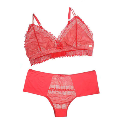 Foto 3 do produto Lingerie Dully - Conjunto de Lingerie sem Bojo Plus Size Cropped Rendado Vermelho Rubi | Disponível em 3 Tamanhos