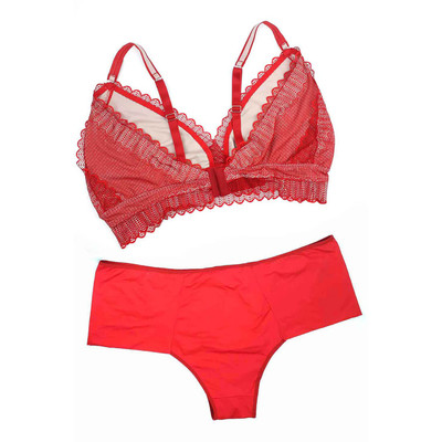 Foto 4 do produto Lingerie Dully - Conjunto de Lingerie sem Bojo Plus Size Cropped Rendado Vermelho Rubi | Disponível em 3 Tamanhos