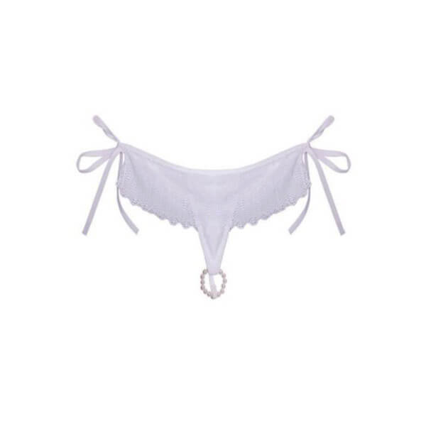 Lingerie Fascino - Calcinha Fio Dental Tailandesa em Renda com Amarras nas Laterais e Detalhes de Pérolas - Tamanho Único | Disponível em 4 Cores - 3