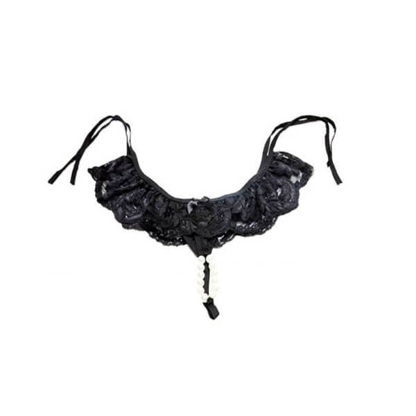 Lingerie Fascino - Calcinha Fio Dental Tailandesa em Renda com Amarras nas Laterais e Detalhes de Pérolas - Tamanho Único | Disponível em 4 Cores - 2