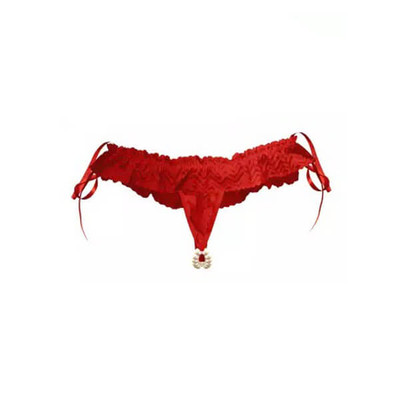 Foto 4 do produto Lingerie Fascino - Calcinha Fio Dental Tailandesa em Renda com Amarras nas Laterais e Detalhes de Pérolas - Tamanho Único | Disponível em 4 Cores