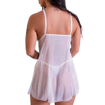 Foto 2 do produto Camisola em Tule com Detalhes em Renda e Calcinha Fio Dental - Lingerie Fascino | Disponível em 3 Cores e 4 Tamanhos