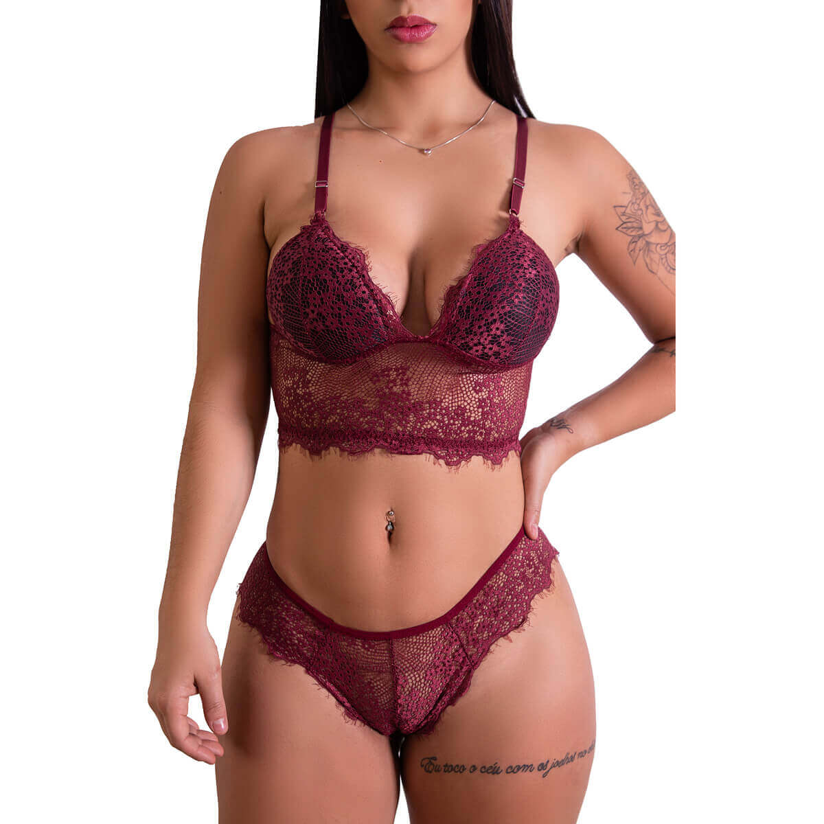 Lingerie Fascino - Conjunto Cropped em Renda com Bojo | Disponível em 4 Cores e 4 Tamanhos - 5