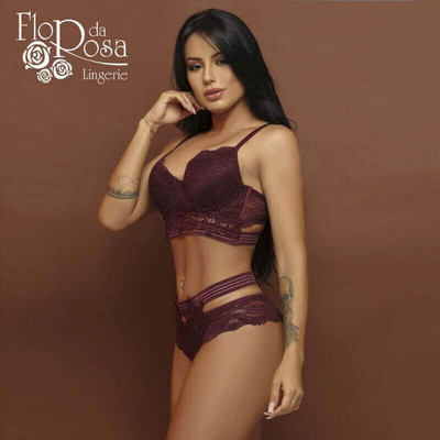 Foto 2 do produto Lingerie Flor da Rosa - Conjunto Cropped em Renda com Guipir | Disponível em 3 Cores e 5 Tamanhos