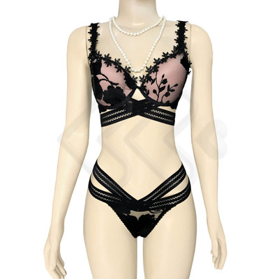 Foto 3 do produto Lingerie Flor da Rosa - Conjunto em Tule Bordado e Renda | Disponível em 5 Tamanhos e 3 Cores