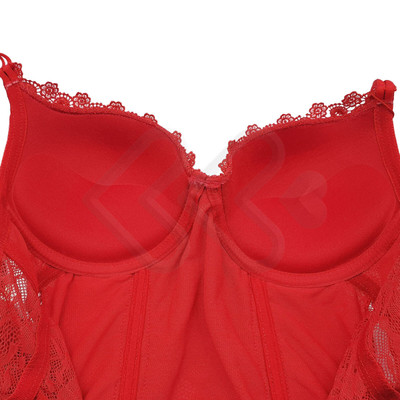 Foto 3 do produto Lingerie Flor da Rosa - Espartilho em Renda com Aplicação em Guipir, Calcinha Fio Dental e Ligas | Disponível em 4 Cores e 5 Tamanhos