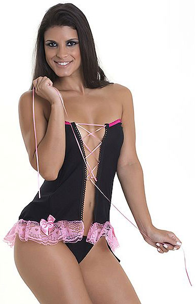 Lingerie Fogo e Paixão - Corselet Charmosa com Abertura Frontal e Calcinha Fio Dental - 1