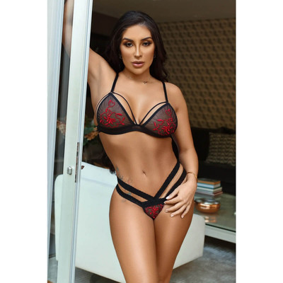 Foto 4 do produto Lingerie Garota Veneno - Conjunto Tentação em Tule Transparente com Sutiã sem Bojo e Calcinha Fio Dental | Disponível em 2 Cores e 4 Tamanhos