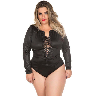 Body Gladiadora em Cirrê com Detalhes de Fita de Cetim Trançado - Pimenta Sexy | Tamanho Plus Size