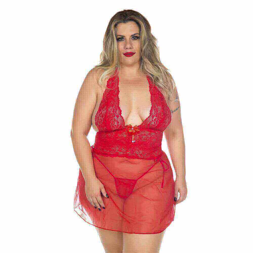 Lingerie Pimenta Sexy - Camisola Renda Curta Plus Size | Disponível em 3 Cores - 3
