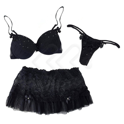 Foto 3 do produto Lingerie Ranny's - Conjunto 1/2 Taça Trio Guipper Strass | Disponível em 3 Cores e 4 Tamanhos