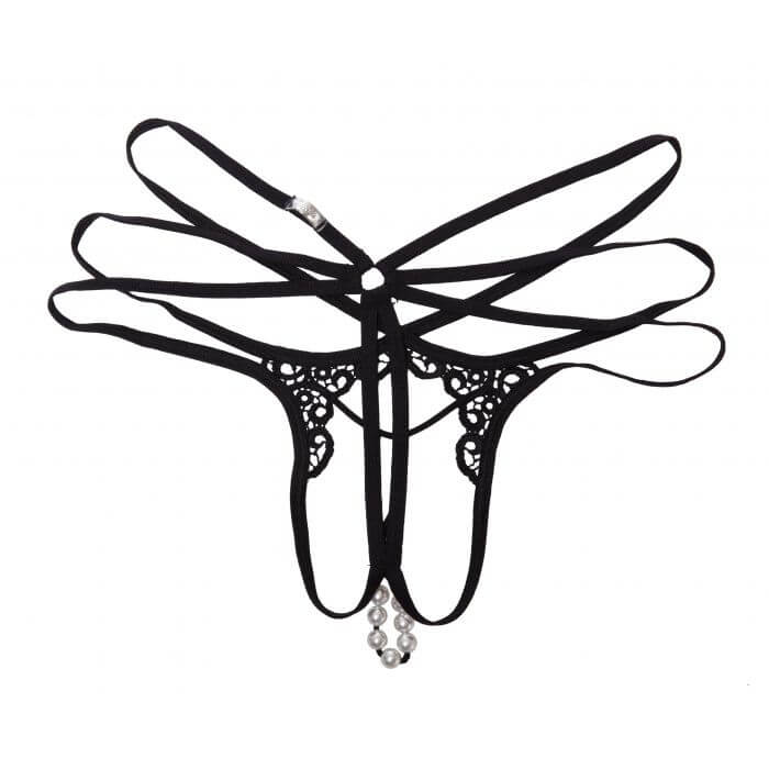 Lingerie Sapeka - Calcinha Tailandesa Fio Dental Mia com Strappy e Perolas - Tamanho Único | Disponível em 2 Cores - 2