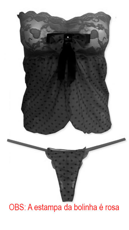 Lingerie Sensualle - Baby Doll Que Gracinha | Cor: Preto com Bolinhas Rosas - 2