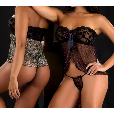 Foto 1 do produto Lingerie Sensualle - Baby Doll Que Gracinha | Cor: Preto com Bolinhas Rosas