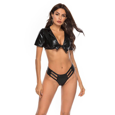 Conjunto em Spandex com Cropped e Tanga com Fendas - Lingerie Topo Toys | Disponível em 2 Tamanhos