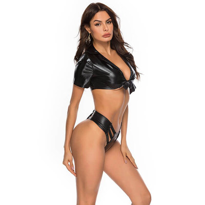 Foto 3 do produto Conjunto em Spandex com Cropped e Tanga com Fendas - Lingerie Topo Toys | Disponível em 2 Tamanhos