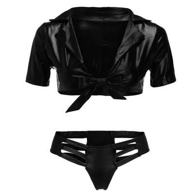 Foto 6 do produto Conjunto em Spandex com Cropped e Tanga com Fendas - Lingerie Topo Toys | Disponível em 2 Tamanhos