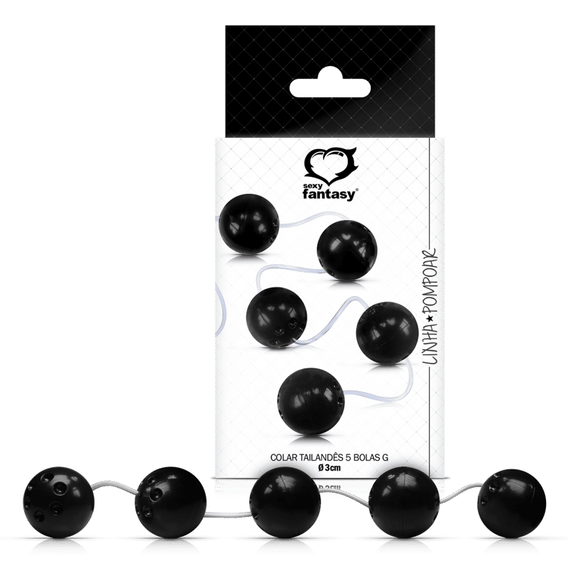 Colar Tailandês com 5 Bolas - Love Balls | Tamanho G | Cor: Preto - 1