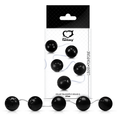 Colar Tailandês com 5 Bolas - Love Balls | Tamanho G | Cor: Preto