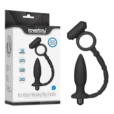 Foto 1 do produto Lovetoy - Anel Peniano com Plug Anal em Formato Cônico e Duas Cápsulas Vibratórias - 9 x 3,8 cm