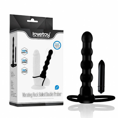Foto 1 do produto Anel Companheiro com Penetrador Anal, Bullet de Vibração Única e Anel Escrotal - Lovetoy Balled Double Prober | 14 x 2,9 cm