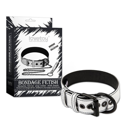 Foto 1 do produto Lovetoy Bondage Fetish Collection - Coleira em Couro Sintético com Corrente de Metal | Cor: Prata