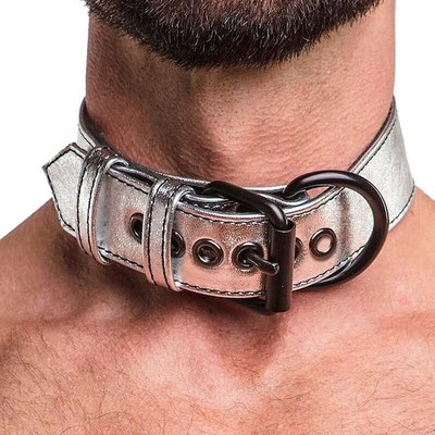 Foto 2 do produto Lovetoy Bondage Fetish Collection - Coleira em Couro Sintético com Corrente de Metal | Cor: Prata