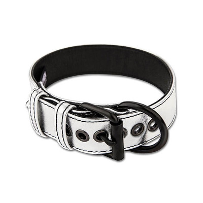 Foto 3 do produto Lovetoy Bondage Fetish Collection - Coleira em Couro Sintético com Corrente de Metal | Cor: Prata